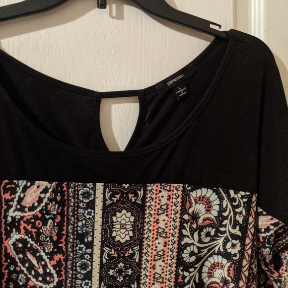 SALE Espresso Large Floral Boho Short Sleeve Dress Tunic Top Blouse - Picture 2 of 3